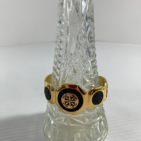 Rustic Cuff Gold Tone Black Snakeskin Leather Python Open Cuff Bracelet - Picture 2 of 9